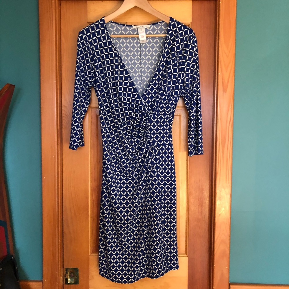Blue & White Faux Wrap Dress by Laundry